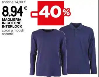 Coop MAGLIERIA IN COTONE INTERLOCK colori e modelli assortiti offerta