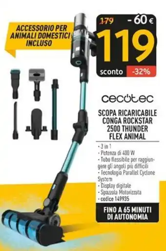 CECOTEC SCOPA RICARICABILE CONGA ROCKSTAR 2500 THUNDER FLEX ANIMAL