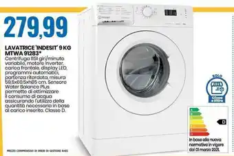 Eurospin Lavatrice 'Indesit' 9kg MTWA 91283 offerta
