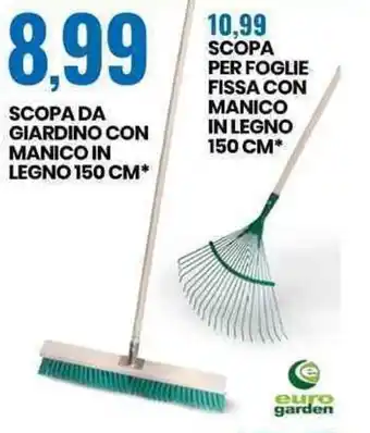 Eurospin Scopa per Foglie Fissa con Manico in Legno 150cm offerta