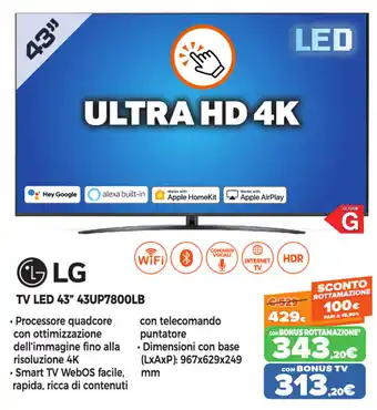 Expert Di Lella LG TV Led 43"43UP7800LB offerta