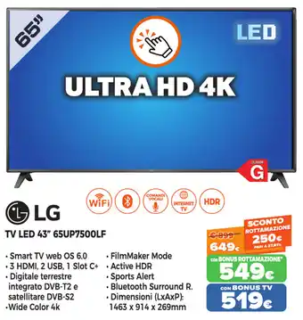 Expert Di Lella LG TV Led 43" 65UP7500LF offerta