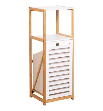 Mobile bagno con cesto porta biancheria bianco e legno, 36x33x98 cm