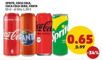 PENNY SPRITE, COCA COLA, COCA COLA ZERO, FANTA 50 cl offerta