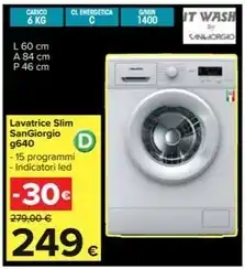 Carrefour Iper Sangiorgio - lavatrice slim g640 offerta