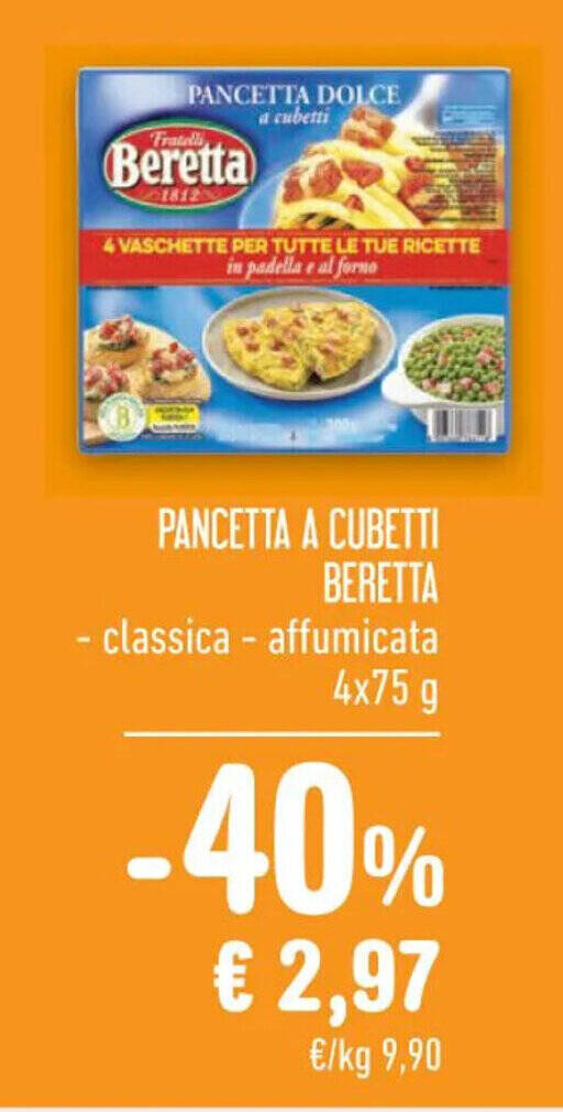 PANCETTA A CUBETTI BERETTA classica affumicata 4 x 75 g offerta di
