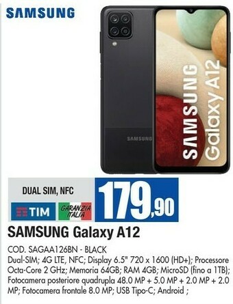 Samsung Galaxy A12 16,5 Cm (6.5") Doppia SIM 4G USB Tipo-C 4 GB 64 GB 5000 MAh Nero