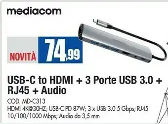 Wellcome Mediacom Usb-c To Hdmi + 3 Porte Usb 3.0 + Rj45 + Audio offerta