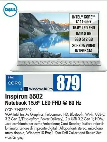 Dell Inspiron 5502 Notebook 15.6 Led Fhd 60 Hz