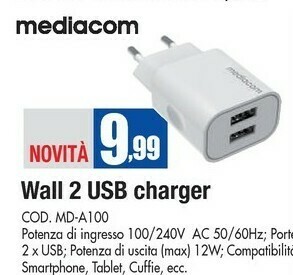 Wellcome Mediacom Wall 2 Usb Charger offerta