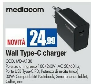 Wellcome Mediacom Wall Type-c Charger offerta