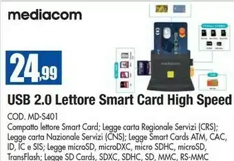 Wellcome Mediacom MS-S401 Usb 2.0 Lettore Smart Card High Speed offerta