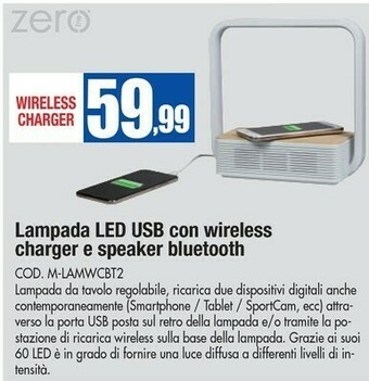 Wellcome Zero Lampada Led Usb Con Wireless Charger E Speaker Bluetooth offerta