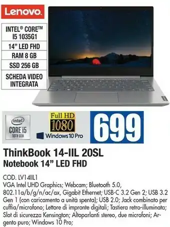 Lenovo Thinkbook 14-iil 20sl Notebook 14 Led Fhd