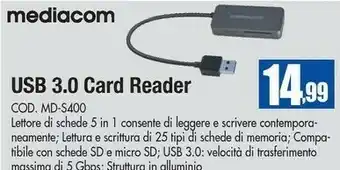 Wellcome Mediacom MD-S400 Usb 3.0 Card Reader offerta
