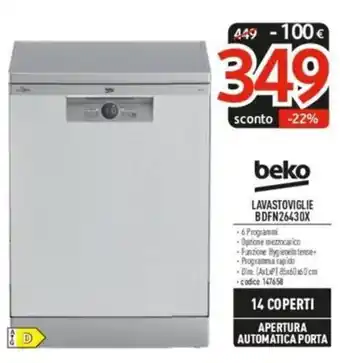 Elettrosintesi beko LAVASTOVIGLIE BDFN26430X offerta