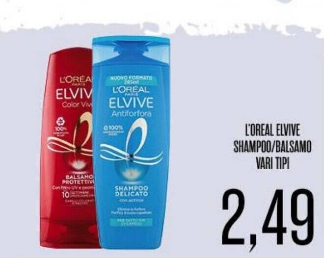 L'OREAL ELVIVE SHAMPOO/BALSAMO VARI TIPI offerta di Supermercati