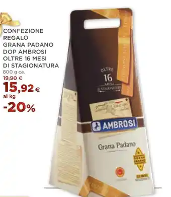 Coop CONFEZIONE REGALO GRANA PADANO DOP AMBROSI OLTRE 16 MESI DI STAGIONATURA 800 g offerta