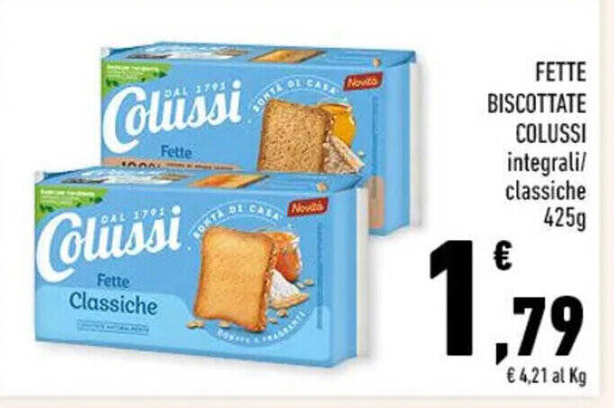 Conad FETTE BISCOTTATE COLUSSI integrali/ classiche 425g offerta
