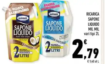 Conad RICARICA SAPONE LIQUIDO MIL MIL vari tipi 2L offerta