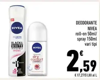 Conad DEODORANTE NIVEA roll-on 50ml/ spray 150ml vari tipi offerta