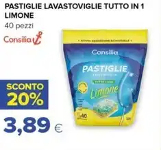 PASTIGLIE LAVASTOVIGLIE TUTTO IN 1 LIMONE 40 pezzi Consilia