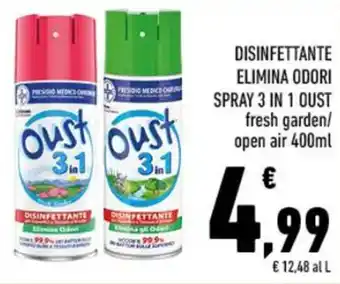 Conad DISINFETTANTE ELIMINA ODORI SPRAY 3 IN 1 OUST fresh garden/ open air 400ml offerta