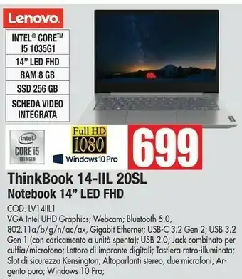 Vobis Lenovo Thinkbook 14-iIL 20SL Notebook 14 Led Fhd offerta