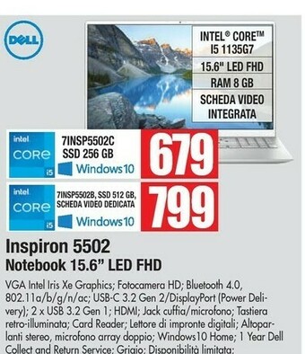 Vobis Dell Inspiron 5502 Notebook 15.6 Led Fhd offerta