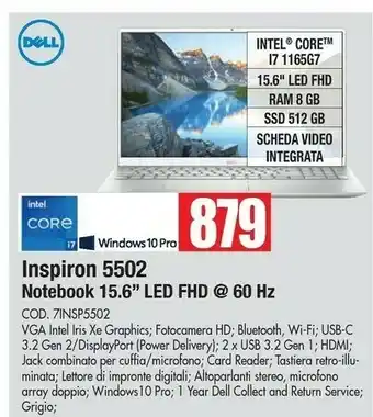 Dell Inspiron 5502 Notebook 15.6 Led Fhd