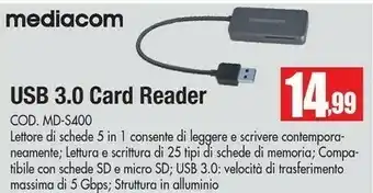 Vobis Mediacom Usb 3.0 Card Reader Cod Md-s400 offerta