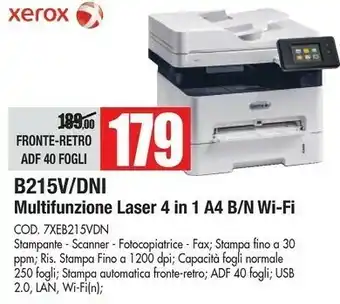 Vobis Xerox B215V/DNI Multifunzione Laser 4 In 1 offerta