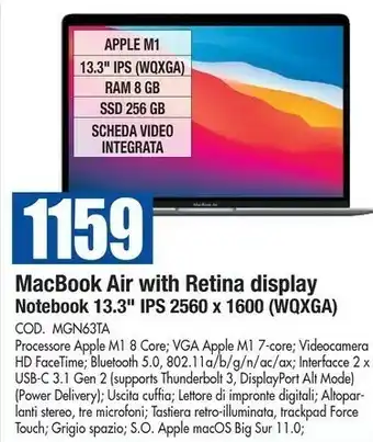 Apple MacBook Air Computer Portatile Oro 33,8 Cm (13.3") 2560 X 1600 Pixel LPDDR4x-SDRAM SSD Wi-Fi 5 (802.11ac) MacOS Catalin