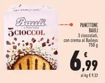 Conad PANETTONE BAULI 3 cioccolati, con crema al Baileys 750 g offerta