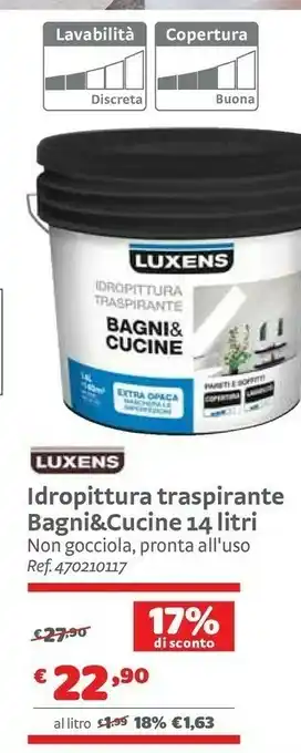Bricocenter Luxens Idropittura Traspirante Bagni & Cucine 14 Litri offerta