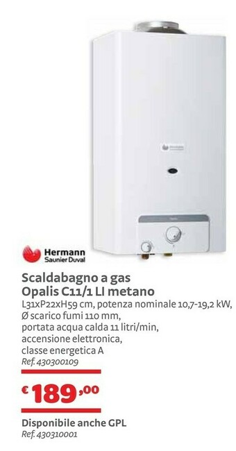 Bricocenter Herman Saunier Duval Scaldabagno A Gas Opalis C11/1 Li Metano offerta