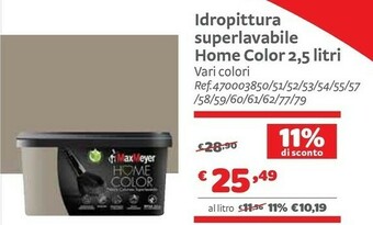 Bricocenter Maxmeyer Idropittura Superlavabile Home Color 2,5 Litri offerta