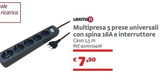 Bricocenter Lexman Multipresa 5 Prese Universali Con Spina 16A E Interruttore offerta