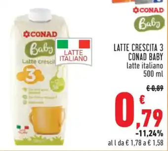Conad LATTE CRESCITA 3 CONAD BABY latte italiano 500 ml offerta