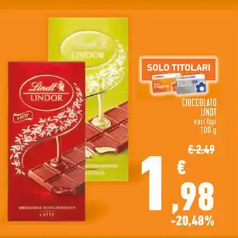 Conad CIOCCOLATO LINDT vari tipi 100 g offerta