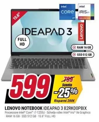 Trony LENOVO NOTEBOOK IDEAPAD 3 82RK00P8IX offerta