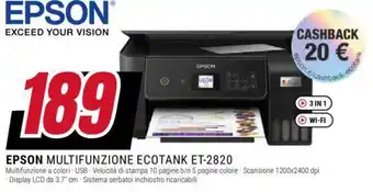 Trony EPSON MULTIFUNZIONE ECOTANK ET-2820 offerta