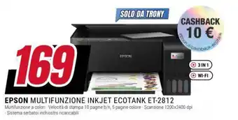 Trony EPSON MULTIFUNZIONE INKJET ECOTANK ET-2812 offerta