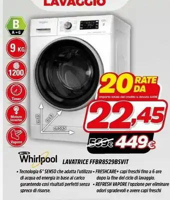 Fiducia & Convenienza Whirlpool FFB R8529 BSV IT Lavatrice Libera Installazione Caricamento Frontale 9 Kg 1200 Giri/min B Bianco offerta