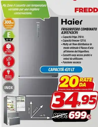 Fiducia & Convenienza Haier A3FE743CPJ(UK) Frigorifero Con Congelatore Libera Installazione Argento 431 L A++ offerta