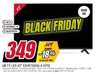 Trony LG TV LED 43″ 43UR73006LA.APIQ offerta