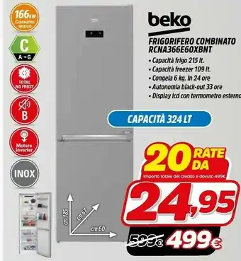 Beko RCNA366E60XBN Frigorifero Con Congelatore Libera Installazione 324 L C Metallico