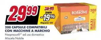 Trony 200 CAPSULE COMPATIBILI CON MACCHINE A MARCHIO Nespresso ad uso domestico Miscela Nobile offerta