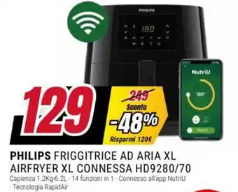 Trony PHILIPS FRIGGITRICE AD ARIA XL AIRFRYER XL CONNESSA HD9280/70 offerta