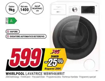 Trony WHIRLPOOL LAVATRICE W8W946WRIT offerta